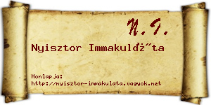 Nyisztor Immakuláta névjegykártya